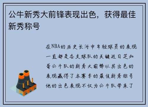 公牛新秀大前锋表现出色，获得最佳新秀称号