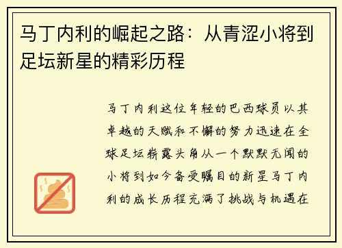 马丁内利的崛起之路：从青涩小将到足坛新星的精彩历程