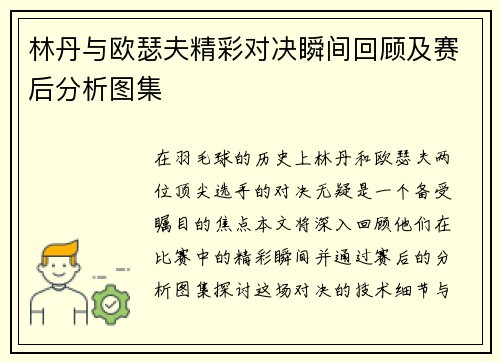 林丹与欧瑟夫精彩对决瞬间回顾及赛后分析图集